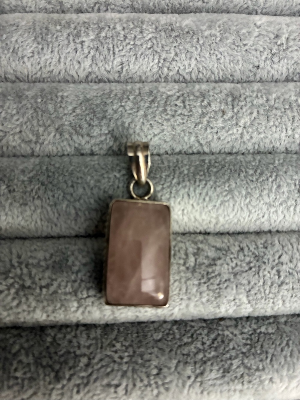 Sterling Silver Rose Quartz Rectangular Pendant - Pink